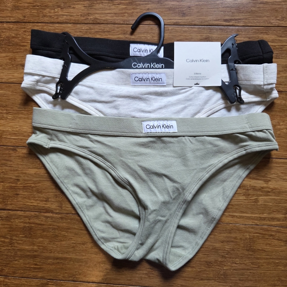 Calvin Klein Women's Bikini Briefs Black, White, and Sage Green Size Small